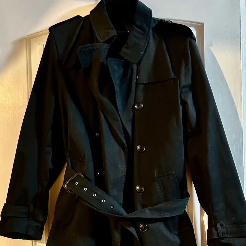 Banana Republic Black Trench Coat Belted